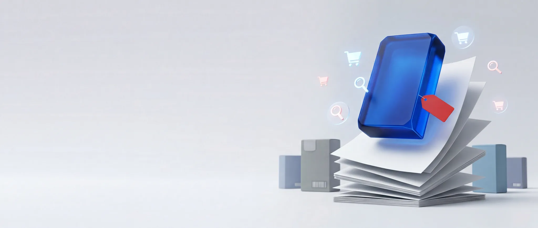 Floating shopping bags with growth charts — link building for ecommerce by PressHERO