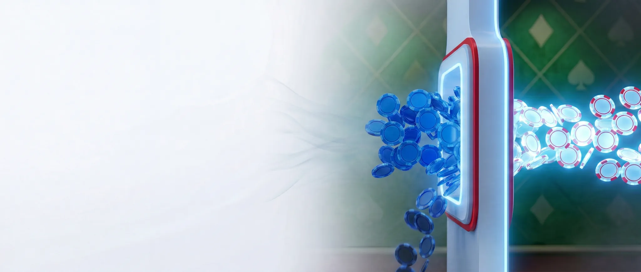 Casino chip tokens flowing through a quality filter gate — link building for iGaming by PressHERO